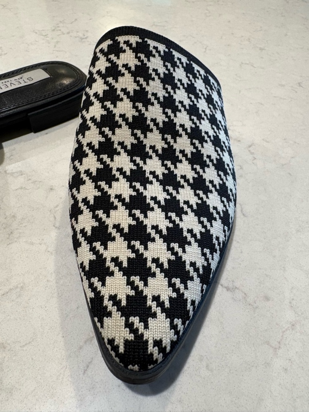 Steven Steve Madden New York Chic Black & White Houndstooth Slip-On Mules